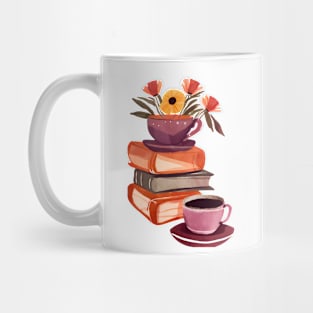 Books Flowers and Coffee Cup, Cute Watercolor Mug